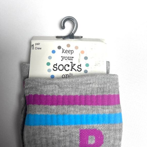 Keep Your Socks On Womens Gray/Pink Graphic One Pair Crew Style Socks - Picture 3 of 6